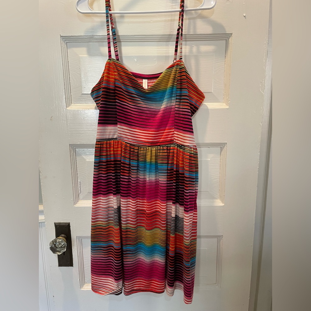 Vintage Colorful Striped Spaghetti Strap Sundress, XXL